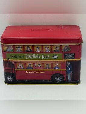 Vintage New English Teas London Double Decker Bus Money Bank Tea Tin Coin Bank